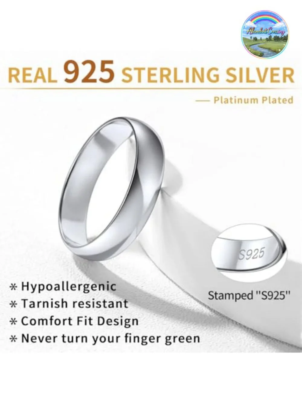 925 Sterling Silver Plain Dome Band Ring, Comfort Fit, High Polished, Wedding